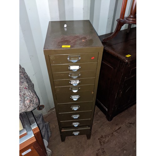 383 - A green painted metal ten drawer filing cabinet, 100cm h x 28cm w
Location:BB
If there is no conditi... 