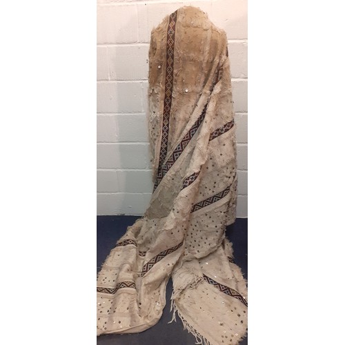 170 - A 20th Century Moroccan Handira cream wedding blanket A/F with hand embroidery and sequin decoration... 