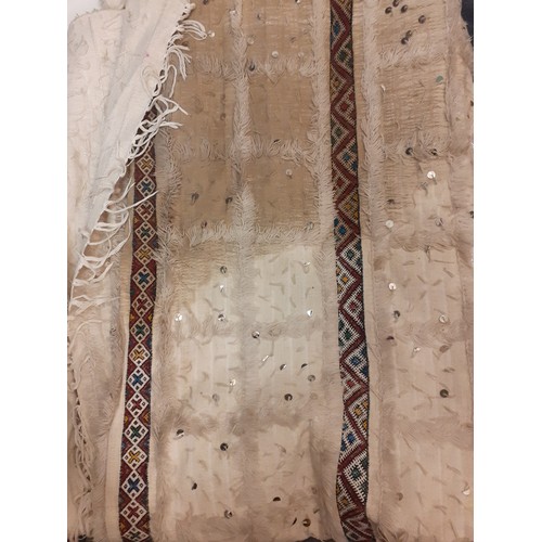 170 - A 20th Century Moroccan Handira cream wedding blanket A/F with hand embroidery and sequin decoration... 