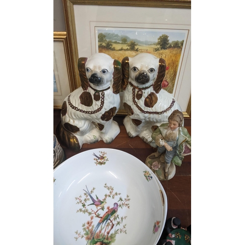 460 - Collectables to include a pair of Staffordshire dogs A/F, a Royal Worcester dressing table set, fram... 