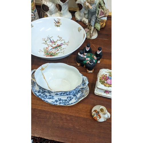 460 - Collectables to include a pair of Staffordshire dogs A/F, a Royal Worcester dressing table set, fram... 