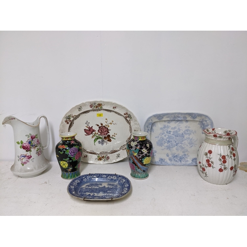 478 - A selection of Victorian and later ceramics to include an Asiatic pattern meat platter and a pair of... 