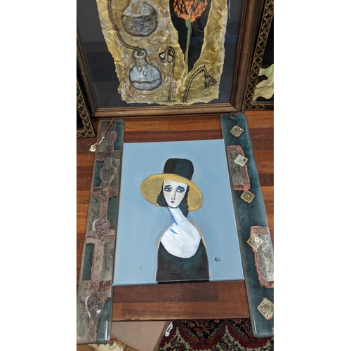 555 - A mixed lot to include two Chinese black lacquered panels, two glass panels and other items
Location... 