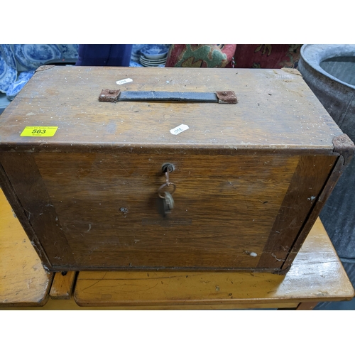 563 - A Moore & Wright engineer's teak tool chest, fall flap (with key), interior with six short and two l... 