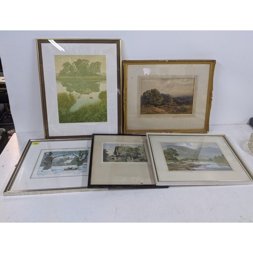 488 - Five pictures to include a limited edition print by Kenneth Leech titled 'Still Waters' 54/150, anot... 