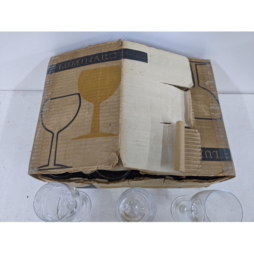 507 - Mixed and boxed unused French Luminarc glasses to include six champagne glasses
Location:8.1
If ther... 