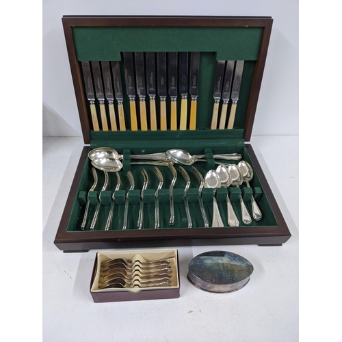 511 - A Mappin & Webb canteen of cutlery (not complete) together with a boxed set of six spoons and an ova... 