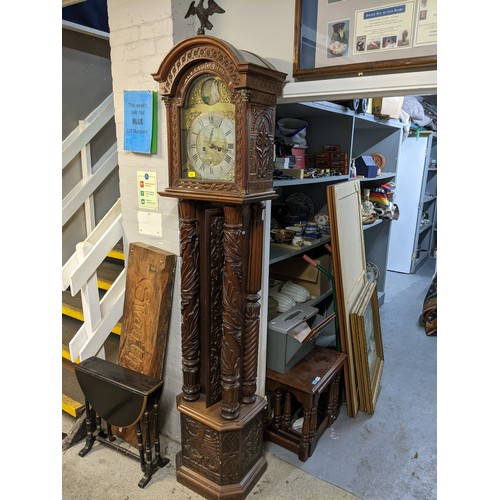 554 - A 19th century and later adapted longcase clock with a brass dial, rocking ship and silvered chapter... 