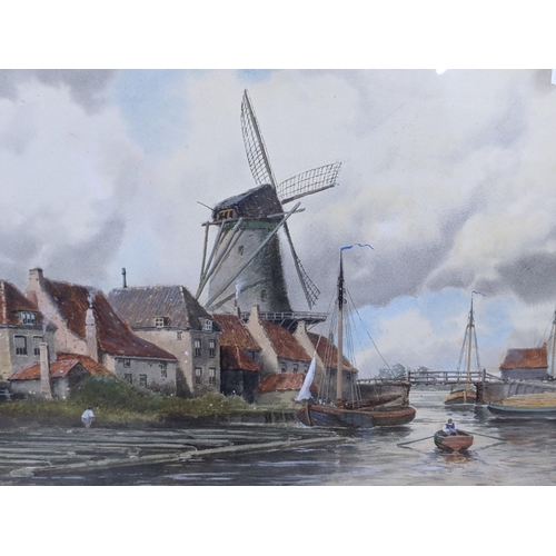 487 - A watercolour on board depicting the river in Balkengat Middelburg (Netherlands) by L. Van Staaten, ... 