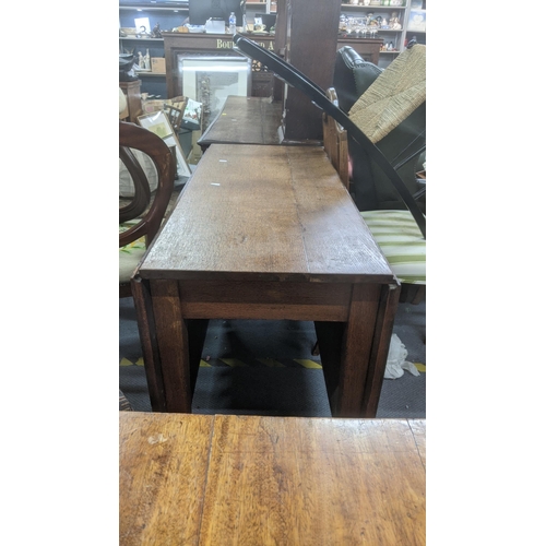 567 - 19th century oak drop leaf table on square tapered legs, and a satin mahogany Pembroke table Locatio... 