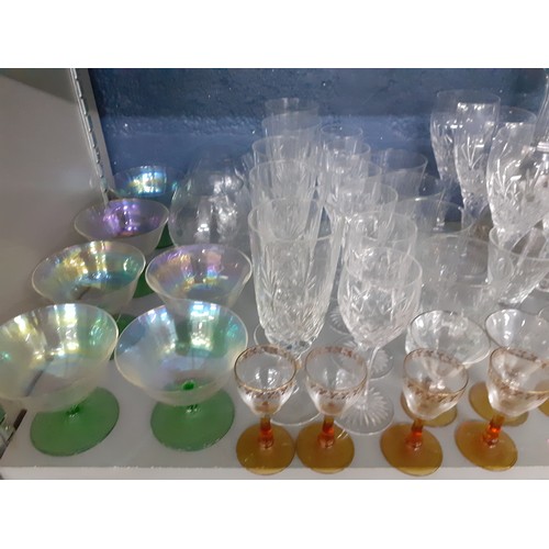 346 - A quantity of 20th Century domestic glassware to include cocktail glasses, a signed commemorative sp... 