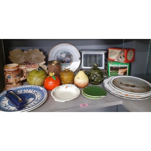 347 - Mixed 20th Century household items to include decorative plates, honey pots, a studio pottery model ... 