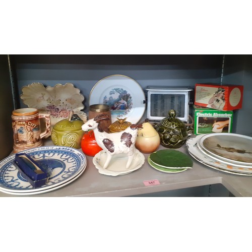 347 - Mixed 20th Century household items to include decorative plates, honey pots, a studio pottery model ... 