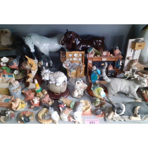 351 - A quantity of china and composition model animals to include a Beswick grey mare and Border Fine Art... 