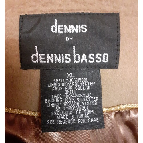 61 - Dennis Basso- A group of 3 ladies coats to include a black patent coat size large, a brown woollen c... 