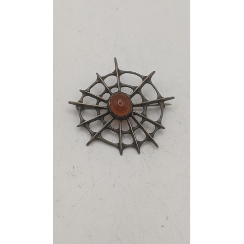 107 - A David Andersen Norway silver and orange cabochon spider's web brooch Location:CAB5
If there is no ... 