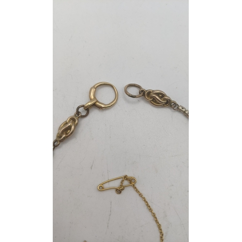 138 - A Victorian gold plated fancy link pocket watch chain having a yellow gold clasp tested as 9ct, alon... 