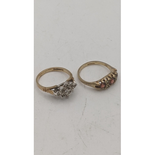 148 - Two 9ct gold rings to include a yellow and white gold example set with nine small diamonds together ... 