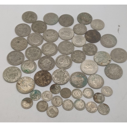 181 - A collection of 1920's/1946 British silver coinage to include Florins, six pence and half crowns, to... 