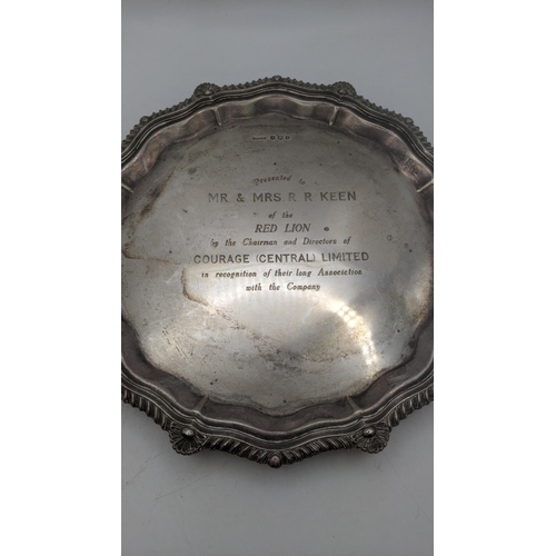 79 - A John Turton and Co silver presentation tray with engraving to the top to Mr and Mrs R R Keen, on t... 