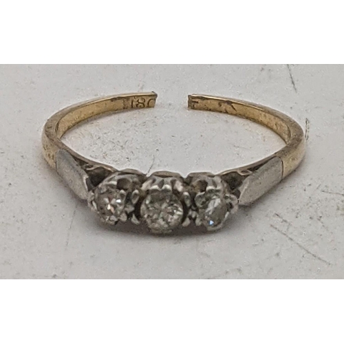 156 - An 18ct gold platinum ring set with three stone brilliant cut diamonds 1.6g A/F Location:CAB5
If the... 