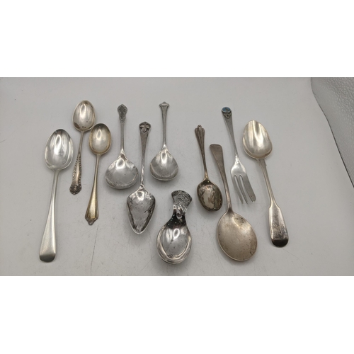 164 - A quantity of silver teaspoons and a decorative tea caddy spoon made by Oliver and Bower, hallmarked... 