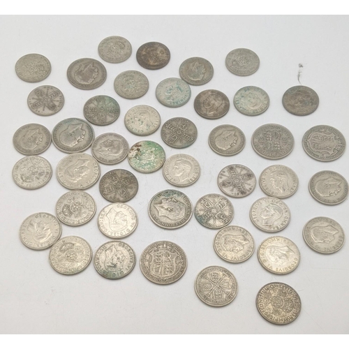 175 - A collection of 1920's/1946 British silver coinage to include one florins, two shillings, total weig... 