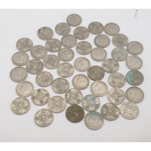 176 - A collection of 1920's/1940 British silver coinage to include florins, total weight 497g
Location: B... 