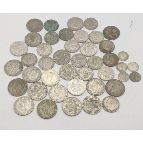 179 - A collection of 1920's/1946 British silver coinage to include half crowns and others, total weight 5... 