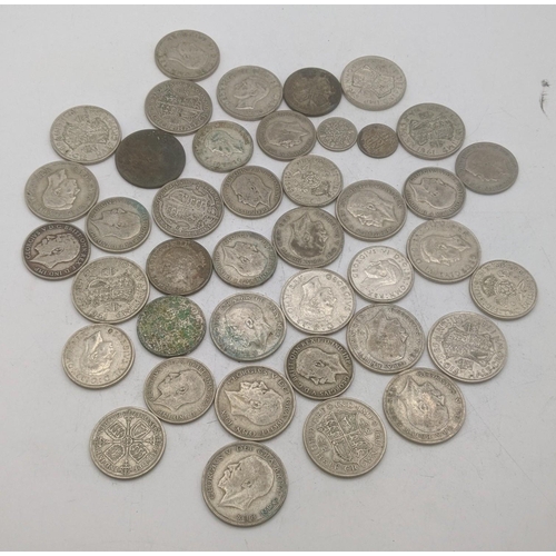 187 - A collection of 1920's/1946 British silver coinage to include half crowns and others, total weight 5... 