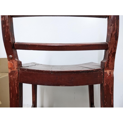 268 - A matched pair of early 19th century country side chairs, red painted, on square tapering front legs... 