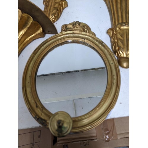 270 - A mixed lot to include a group of five giltwood Corbel wall shelves, wall mirrors to include a small... 