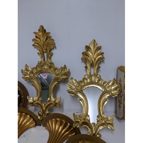 270 - A mixed lot to include a group of five giltwood Corbel wall shelves, wall mirrors to include a small... 