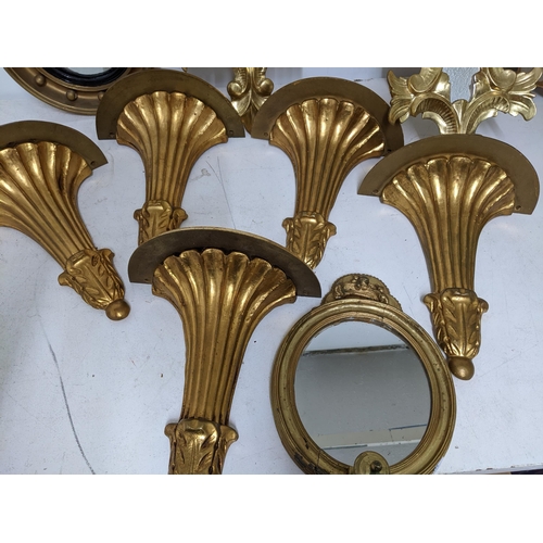 270 - A mixed lot to include a group of five giltwood Corbel wall shelves, wall mirrors to include a small... 