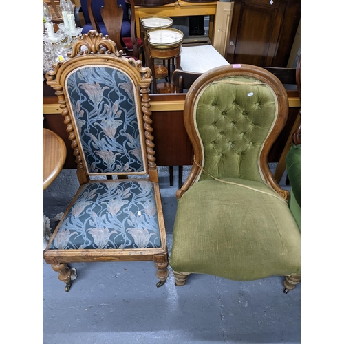 280 - Chairs to include a Victorian upholstered hall chair, and a Victorian walnut upholstered nursing cha... 