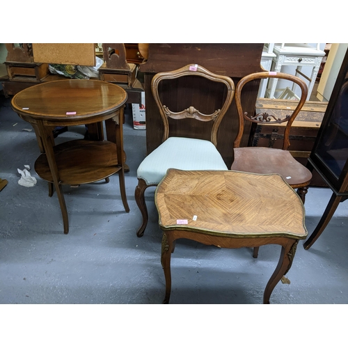 289 - A selection of small furniture to include a Kingswood table, Edwardian inlaid mahogany circular two ... 