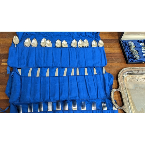 316 - A collection of silver plated items to include Hall Berg Swedish flatware in silver plated tray and ... 