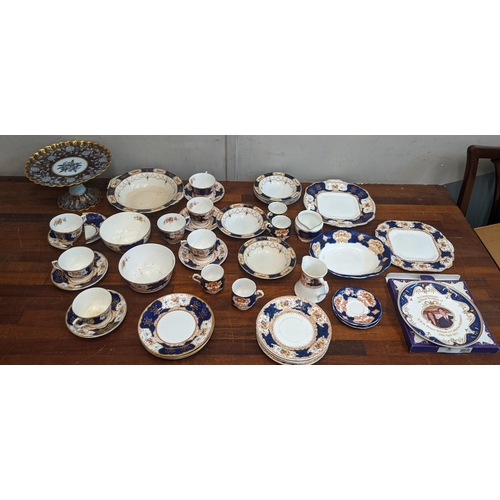 324 - A collection of blue and white teaware to include a Royal Albert Heirloom pattern dish, Coronation w... 