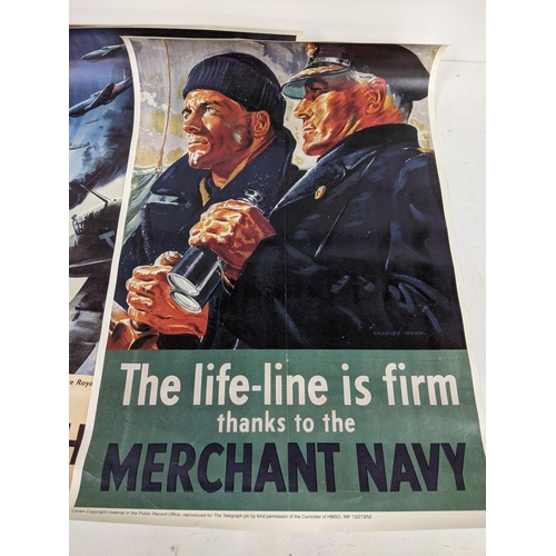 327 - Six reproduction WWII posters including 'Dig for Victory' and 'Let Us Go Forward Together' and other... 