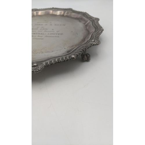 79 - A John Turton and Co silver presentation tray with engraving to the top to Mr and Mrs R R Keen, on t... 