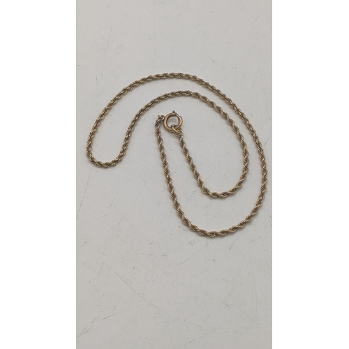 41 - A yellow gold rope twist necklace with gold plated clasps tested as 9ct Location:
If there is no con... 