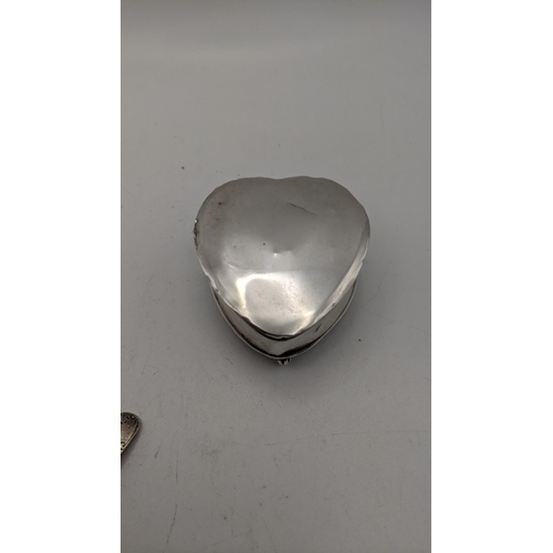 54 - Mixed silver to include a heart shaped pill box on three feet and three silver teaspoons
Location:
I... 