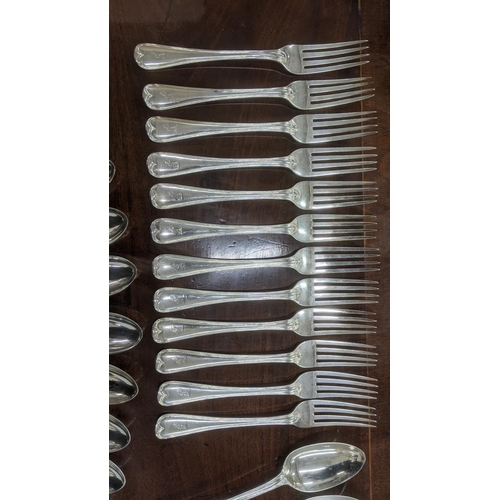 73 - Chawner and Co set of silver fiddle and thread cutlery and flatware hallmarked London 1857 engraved ... 