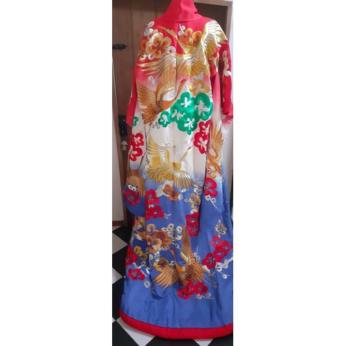 45 - A Japanese heavily embroidered Uchikake/wedding kimono robe in colourful blues, reds, green and gold... 