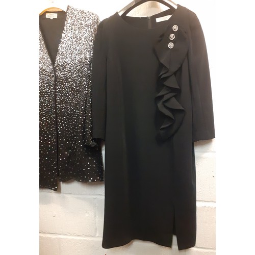 48 - A quantity of ladies black evening wear to include a Diane Fres black knitted cardigan with embellis... 