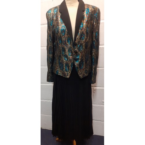 48 - A quantity of ladies black evening wear to include a Diane Fres black knitted cardigan with embellis... 