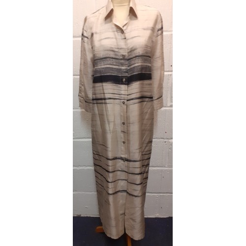 98 - Max Mara- A ladies full length grey silk shift dress with random horizontal black stripes UK12, a Gl... 