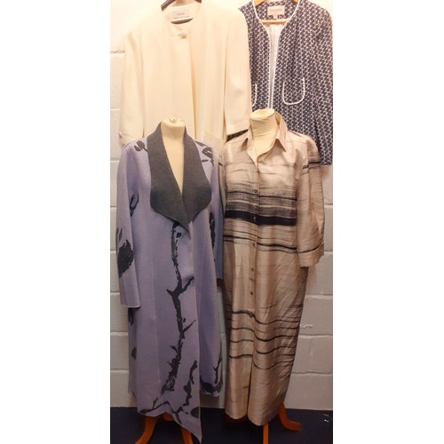 98 - Max Mara- A ladies full length grey silk shift dress with random horizontal black stripes UK12, a Gl... 