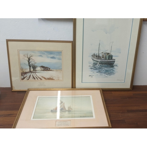 219 - Two watercolours to include Leslie Moore 'Norfolk in Winter' and Brian Entwistle 'Barge, Cambria' an... 