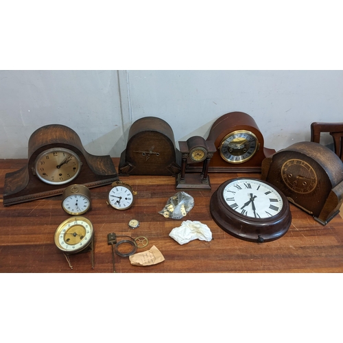 307 - A collection of clocks and watches to include four mantle clocks, a Keith 8 day wall clock, a French... 